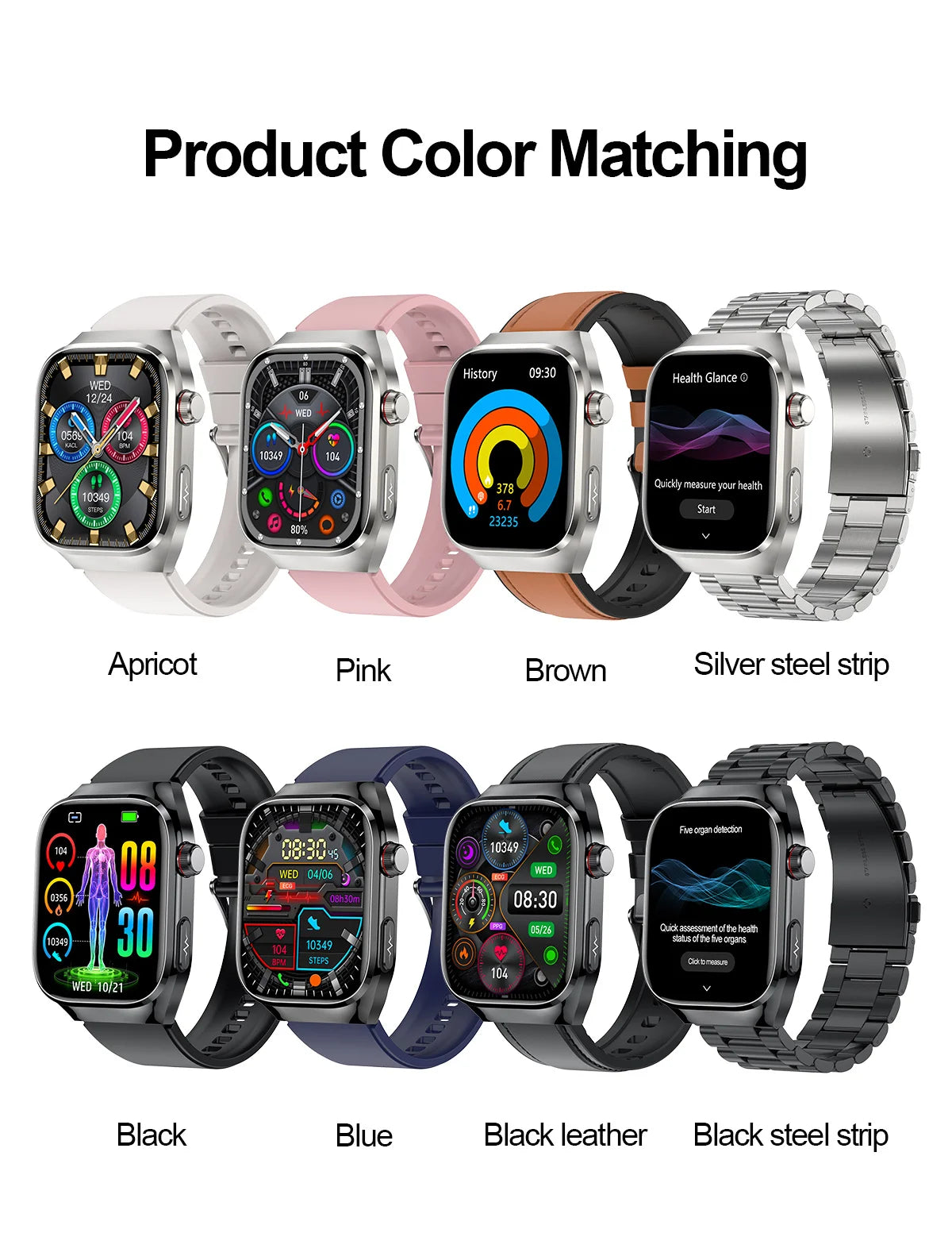I YAN Micro Physical Examination Smart Watch for Men showing a digital display with health metrics and Bluetooth call feature.