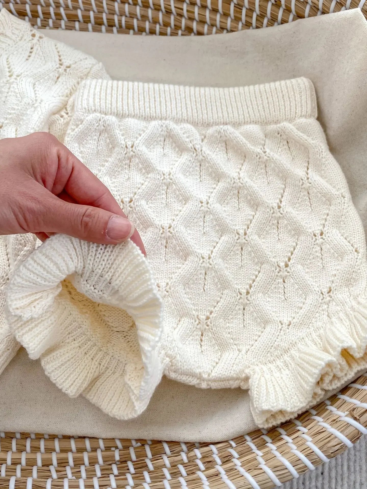 Baby Girl Knit Cardigan & Shorts Set – Hollow-Out Sweater 2-Piece Outfit - I YAN