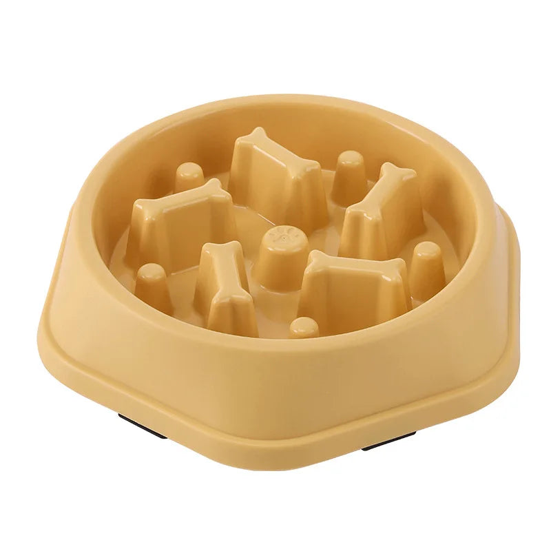 I YAN pet cat and dog slow food bowl with anti-choking design, non-slip base, round shape, and colorful, thickened food dish.