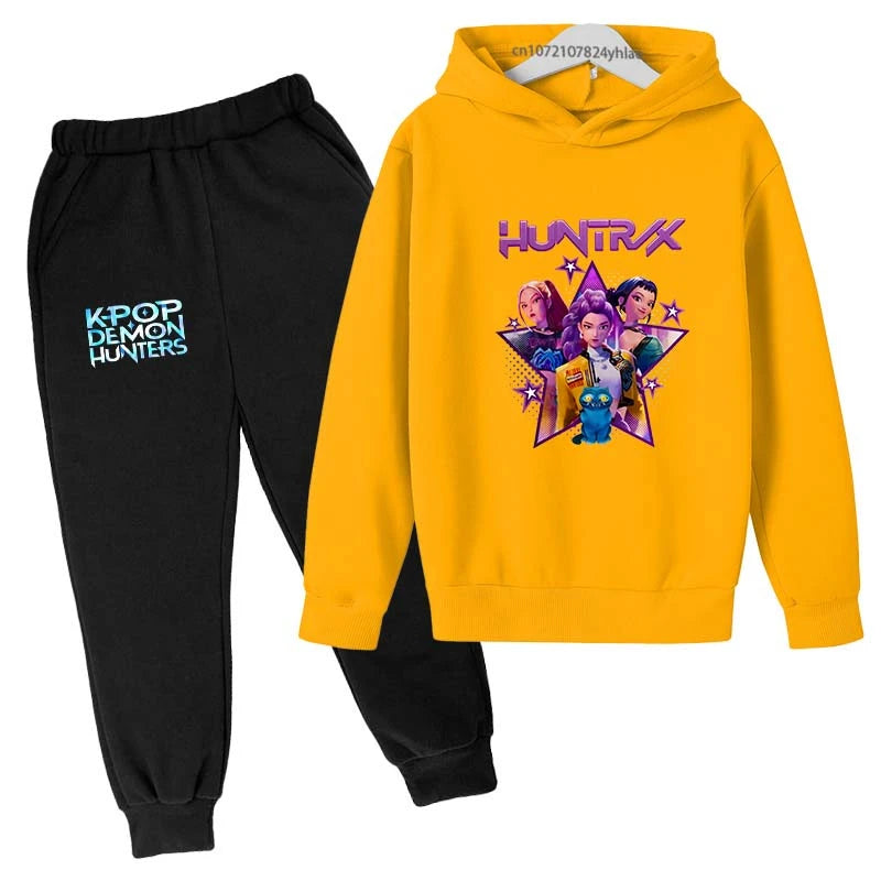 Kpop Demon Hunters Kids Cartoon Print Hoodie And Pants Set 2pcs Tracksuit Casual  Clothing for Boys And Girls 2-13 Years