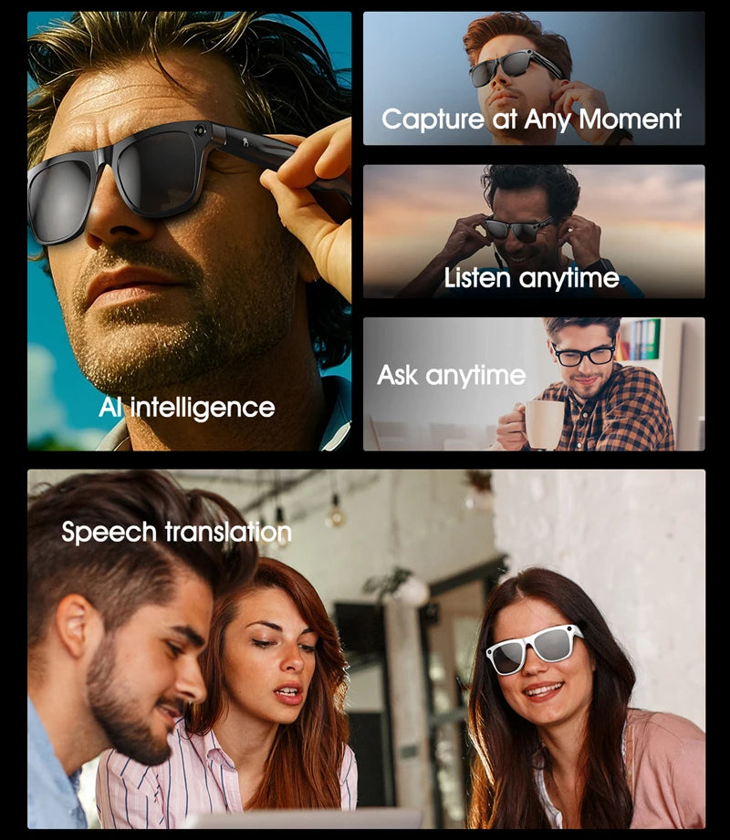 4K HD AI Smart Glasses 800w Pixel Multifunctional Camera Bluetooth Call Voice Assistant Music Player Smart Translation ﻿