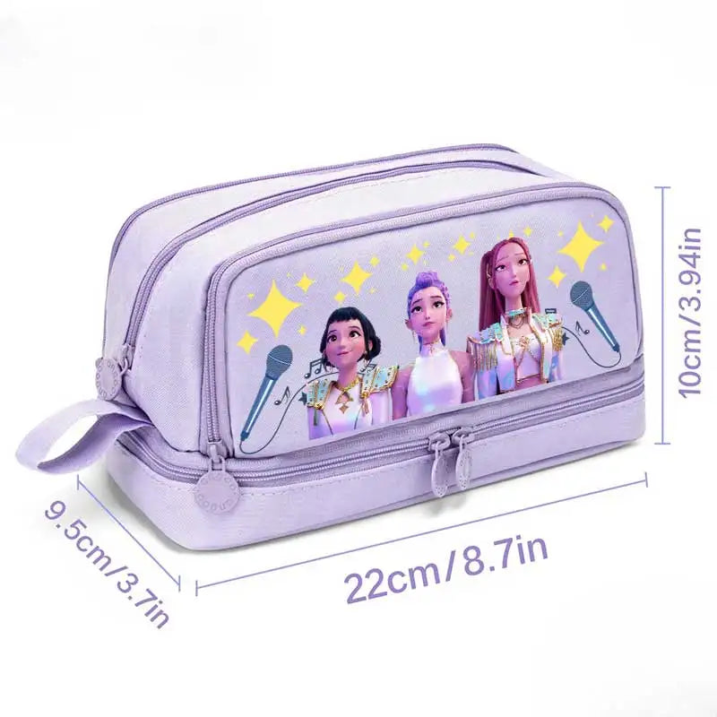 I YAN Kpop Demon Hunters pencil case, double-layer anime stationery bag with vibrant design for kids and fans
