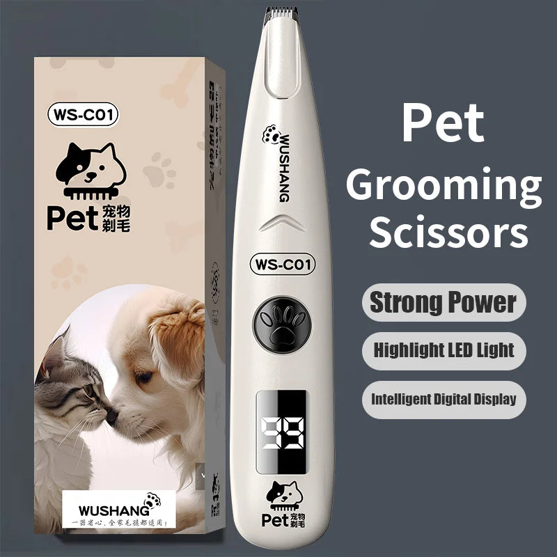 I YAN pet grooming trimmer with LED light, waterproof and low noise dog and cat hair clipper shown in the image.