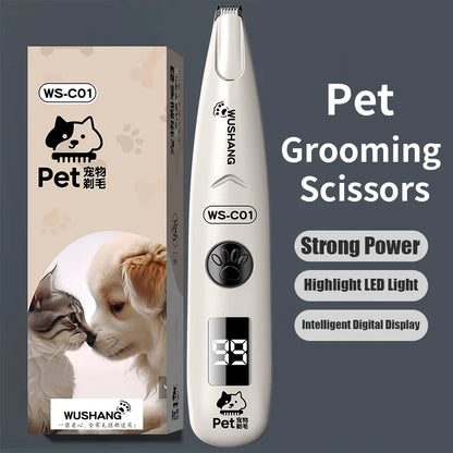 I YAN pet grooming trimmer with LED light, waterproof and low noise dog and cat hair clipper shown in the image.