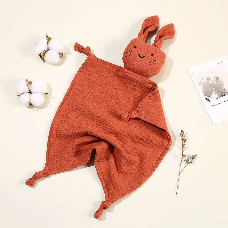 Baby Cartoon Rabbit Muslin Comforter – Soft Cotton Security Blanket & Burp Cloth for Newborns (30×30cm) - I YAN
