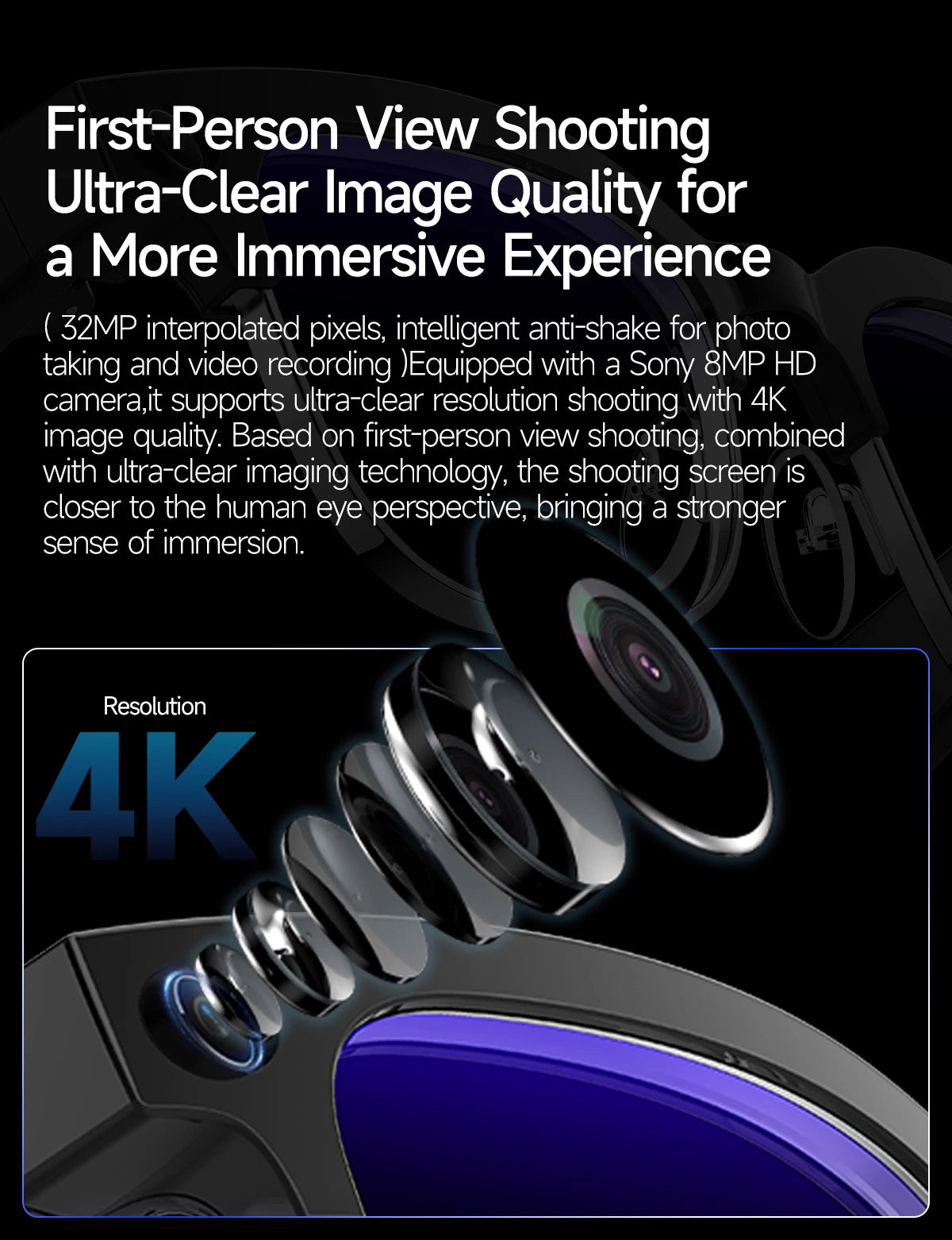 2026 New AI Smart Glasses 4K 8MP HD Camera Video 1080P 100+ Languages Translation WiFi Sunglasses Bluetooth Call Music Men Women
