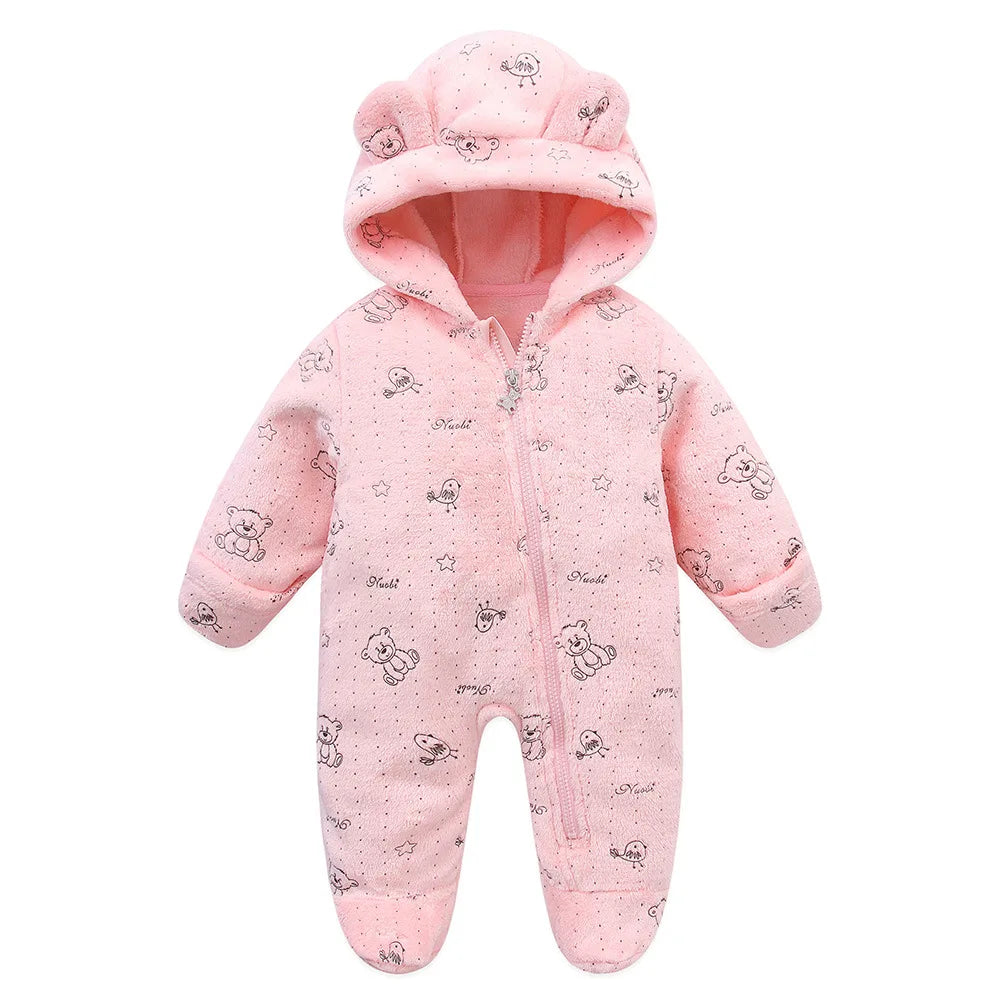 Autumn Winter Newborn Baby overalls Flannel Hooded Kids Baby Girl Rompers 0-1 Years Toddler Boy Jumpsuit Outfits