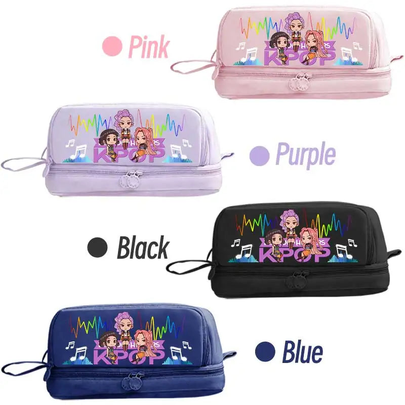 Kpop Demon Hunters pencil case by I YAN, double-layer anime stationery bag with Demon Hunters design for kids and fans.