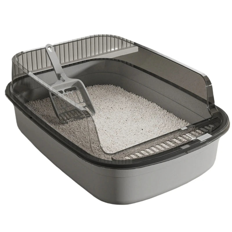 I YAN MXLA oversized cat litter box with high edges, large cat sand tray for home use, featuring a spacious design to contain litter.