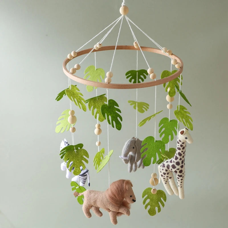 Baby Crib Mobile with Cartoon Felt Forest Animals – Wooden Bed Bell 0-12M - I YAN