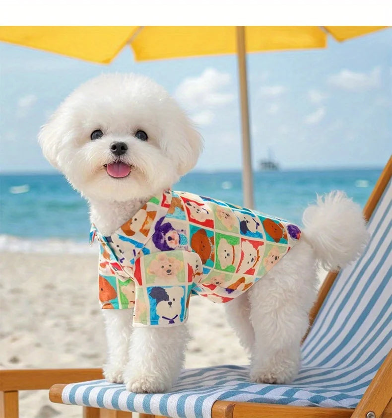 Small Dog Shirt for Teddy Bichon, Lightweight Breathable Plaid Cartoon Pet Clothes, Stylish Puppy Outfit XS-XL