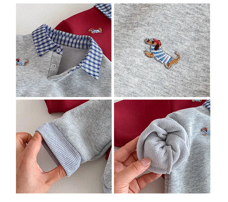 Children's Hoodie 2025 New Winter Boys' Fashionable Lapel and Fleece Pullover, Baby Red New Year's Clothing