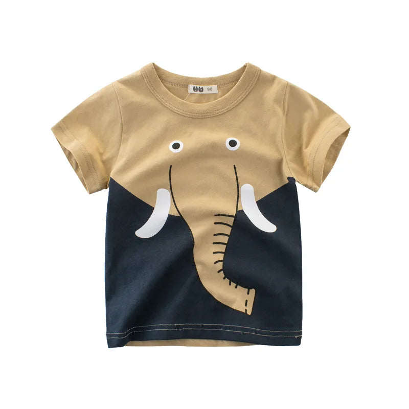 I YAN OLEKID 2025 summer boys' T-shirt with colorful cartoon print, short sleeves, for ages 2-8 years, toddler boys' clothing