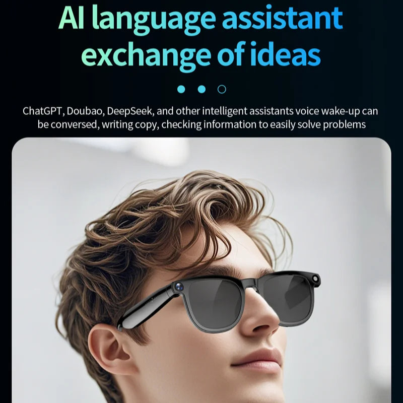 New AI Smart Glasses 800W HD Camera Black Technology Image Translation Chat GPT Video Call Photo Waterproof For Men Women New