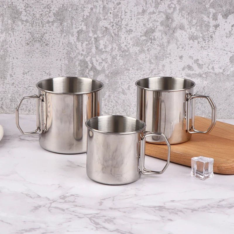 1Pc Stainless Steel Folding Handle Cup Portable Carabiner Cup Outdoor Camping Cups for Home Outdoor Camping Accessories