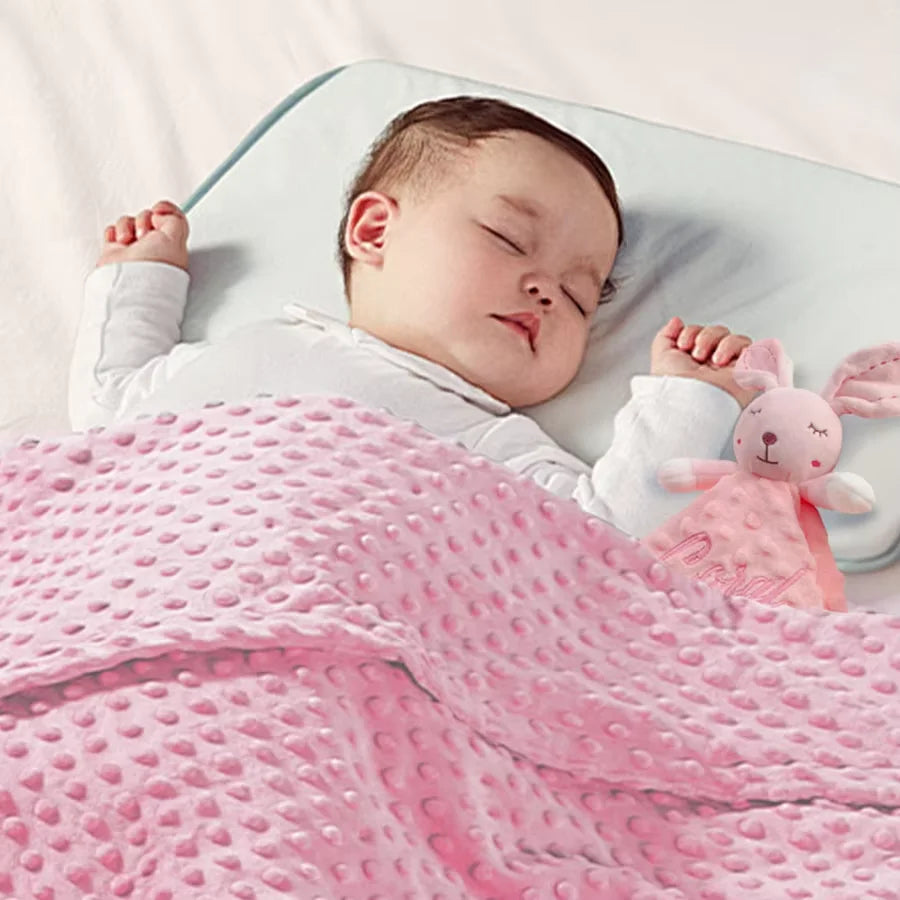 Soft I YAN personalized baby blanket and lovey set featuring minky dot fabric, perfect for boys and girls at baby showers.