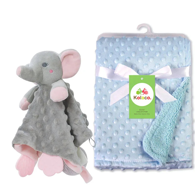 Soft personalized baby blanket and lovey set by I YAN with minky dot fabric, perfect for boys and girls at baby showers.