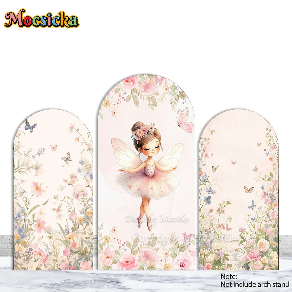Mocsicka Custom Chiara Arch 2-sided Backdrop Flower Fairy Girl 1st Birthday Party Background Wildflower Baby Shower Photo Booth