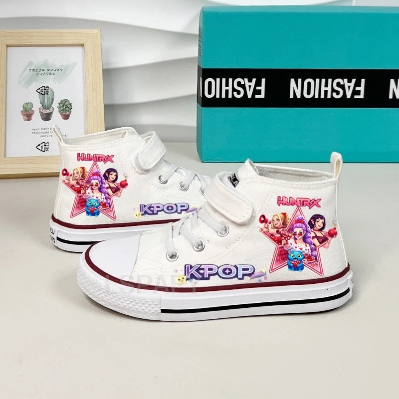 KPop Demon Hunter Canvas Shoes Student Casual Children Slip on Flat Board Shoes Kids Soft Bottom Non Slip Breathable Sneakers
