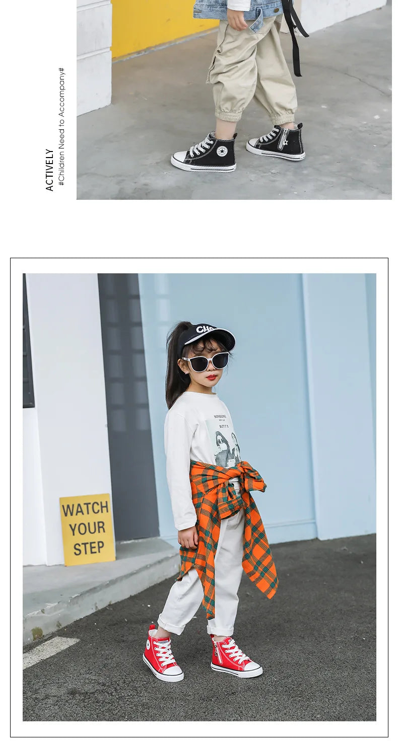Children's High-Top Canvas Shoes Soft Bottom Comfortable Non-slip Casual Shoes Summer Simple Solid Color Lace-Up Canvas Shoes