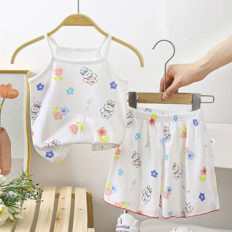 Baby boy and girl summer cotton clothing sets with printed tops and shorts, toddler and infant tracksuit by I YAN.
