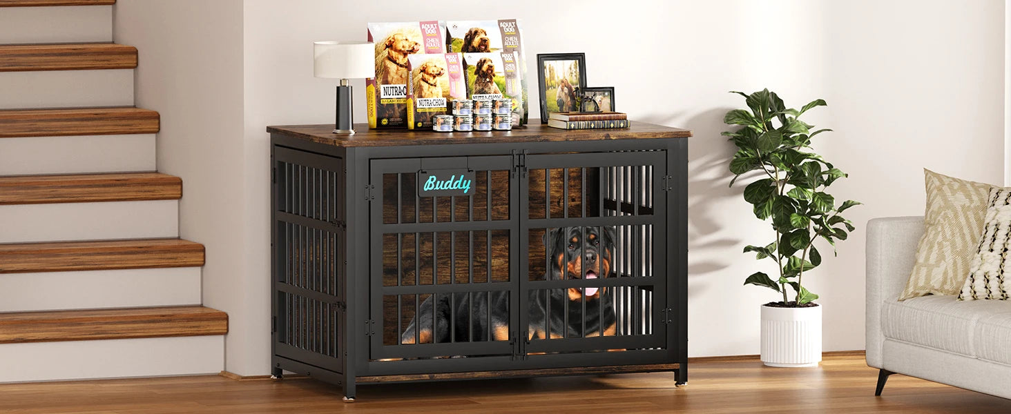 Dog Crate Furniture with Casters,Heavy Duty Dog Kennel Indoor for Large and Medium Dogs,Decorate House as TV Stand,Bedside Table