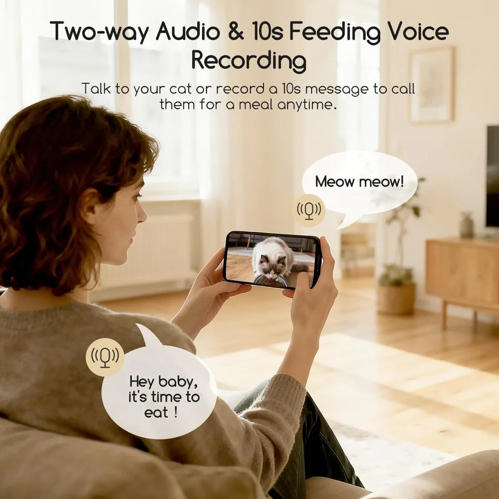 Automatic Cat Feeder with 1080P HD Camera, 5G WiFi Pet Feeder with APP Control, 2-Way Audio, Blockage Sensor for Cats or Small Dogs, 4L