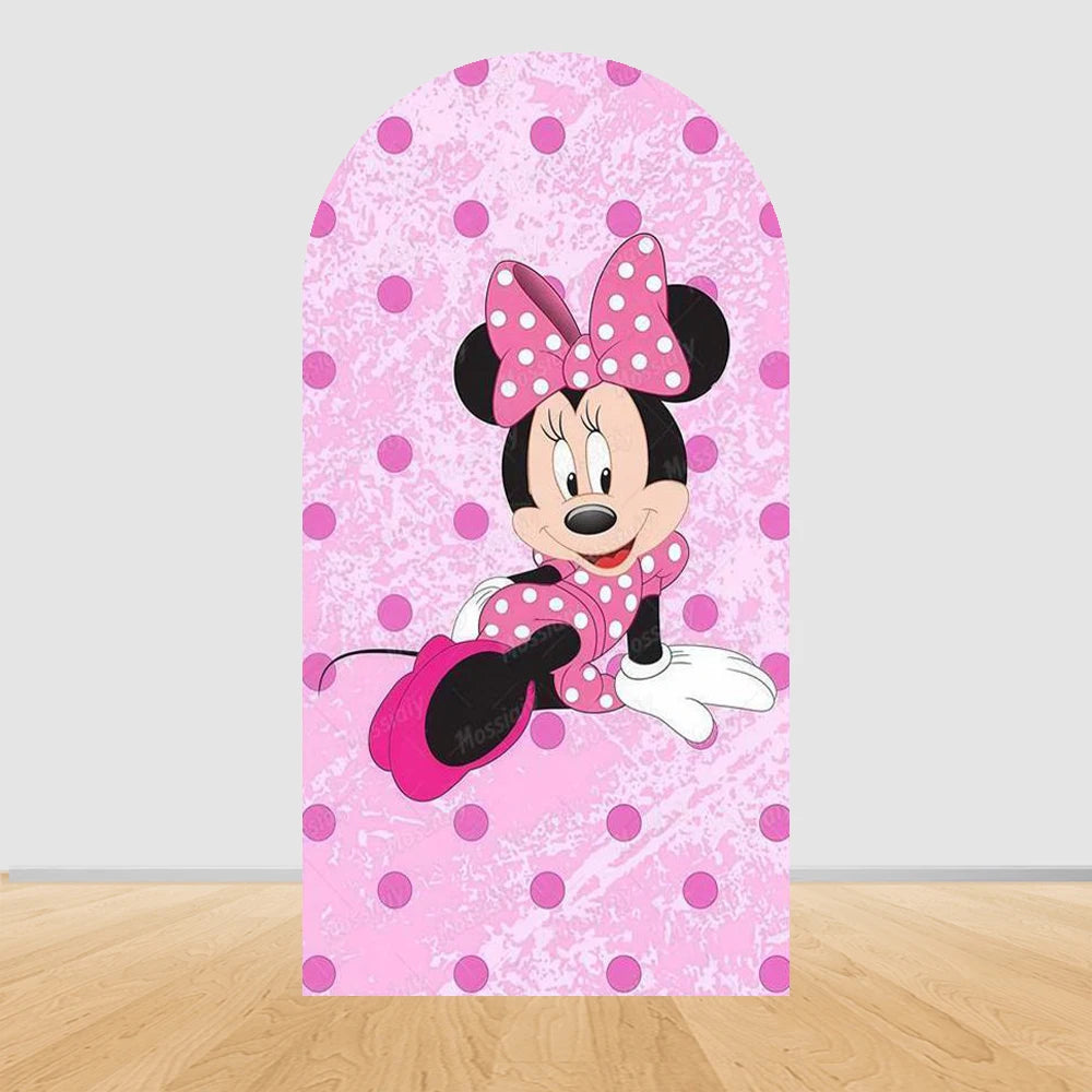 Pink Minnie Arch Background Cover Custom Dot Bow Minnie Photography Backdrop Girl Birthday Party Decoration Portrait Photo Props