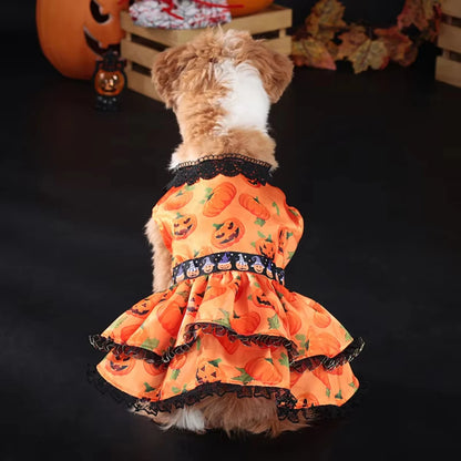 Halloween Pumpkin Skirt Dog Dress – Cute Festive Costume for Small Dogs