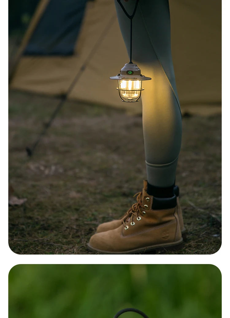 Retro Portable Camping Lantern IPX4 Waterproof Emergency Light Stepless Dimmable Hanging Tent Lamp for Outdoor Hiking