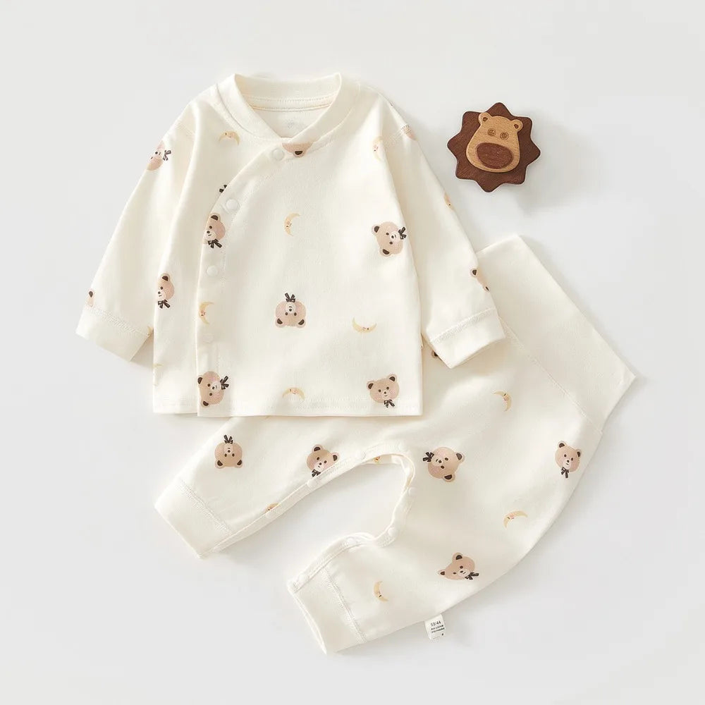 Baby Cartoon Print Pajama Set 2-Piece – Pure Cotton Top & Pants for 3M–18M - I YAN