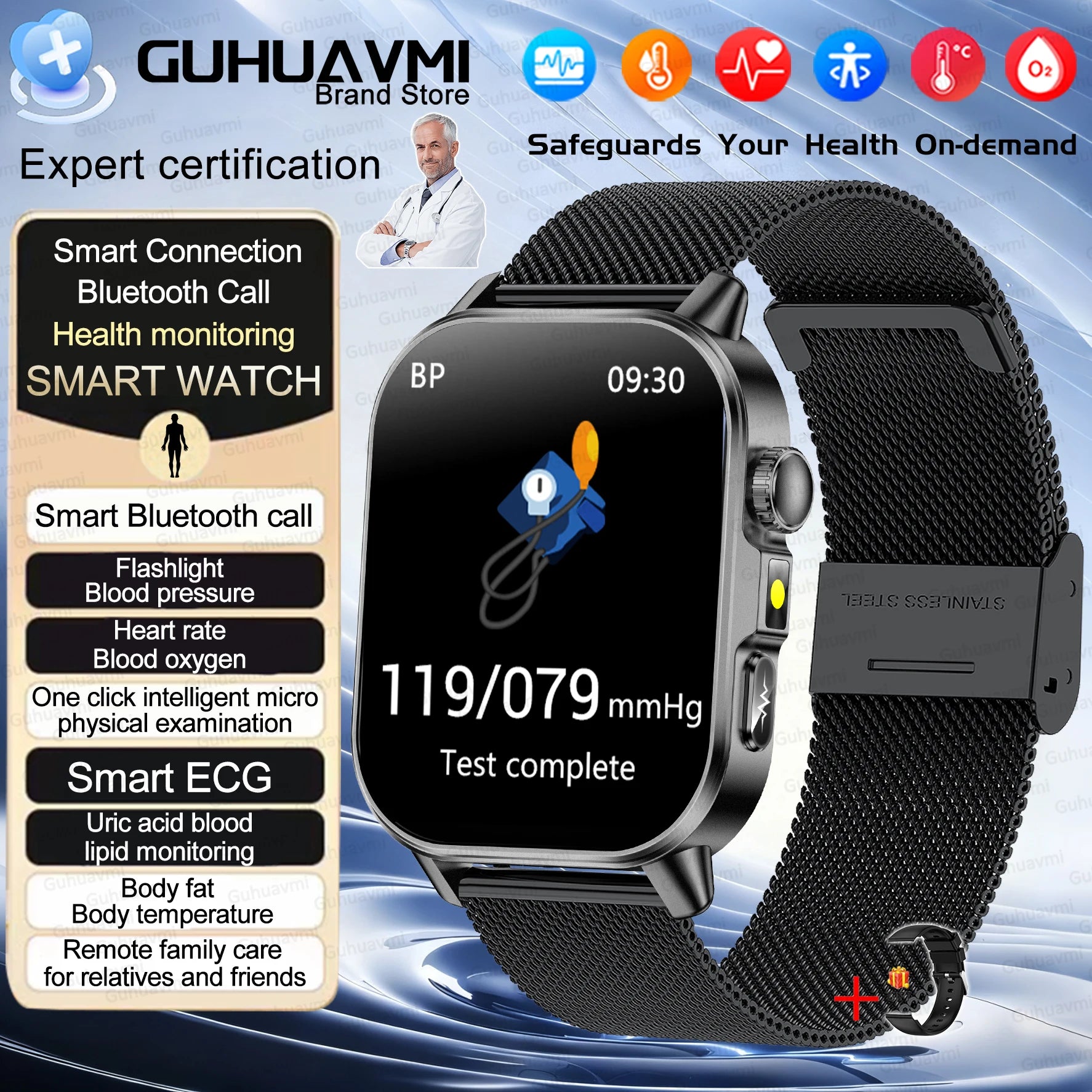2026 New ECG + PPG Smart Healthy Diagnosis Surveillance Women Body Analysis Blood Pressure Lipid Uric Acid Health SmartWatch Men
