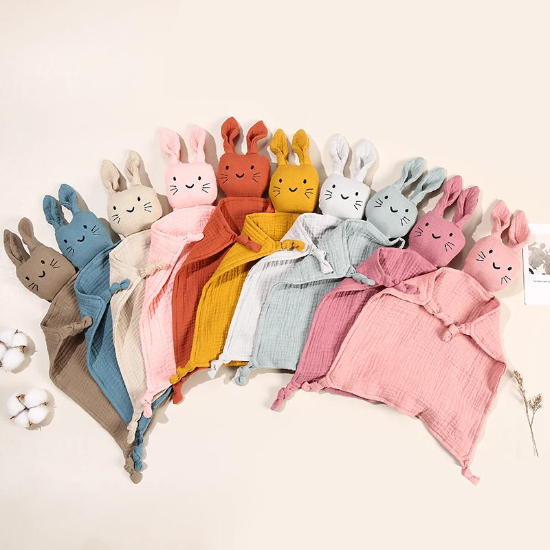 Baby Cartoon Rabbit Muslin Comforter – Soft Cotton Security Blanket & Burp Cloth for Newborns (30×30cm) - I YAN