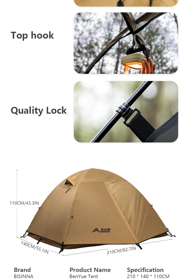 BISINNA Camping Tent 2 Persons Portable Waterproof Backpacking Tent Double-layer Outdoor Hiking Travel Camping Equipment