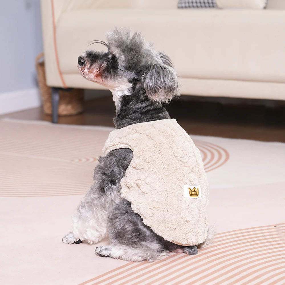 Soft fleece dog sweater for small dogs and cats, warm autumn winter pet vest by I YAN featuring a cozy French Bulldog and Yorkshire costume.