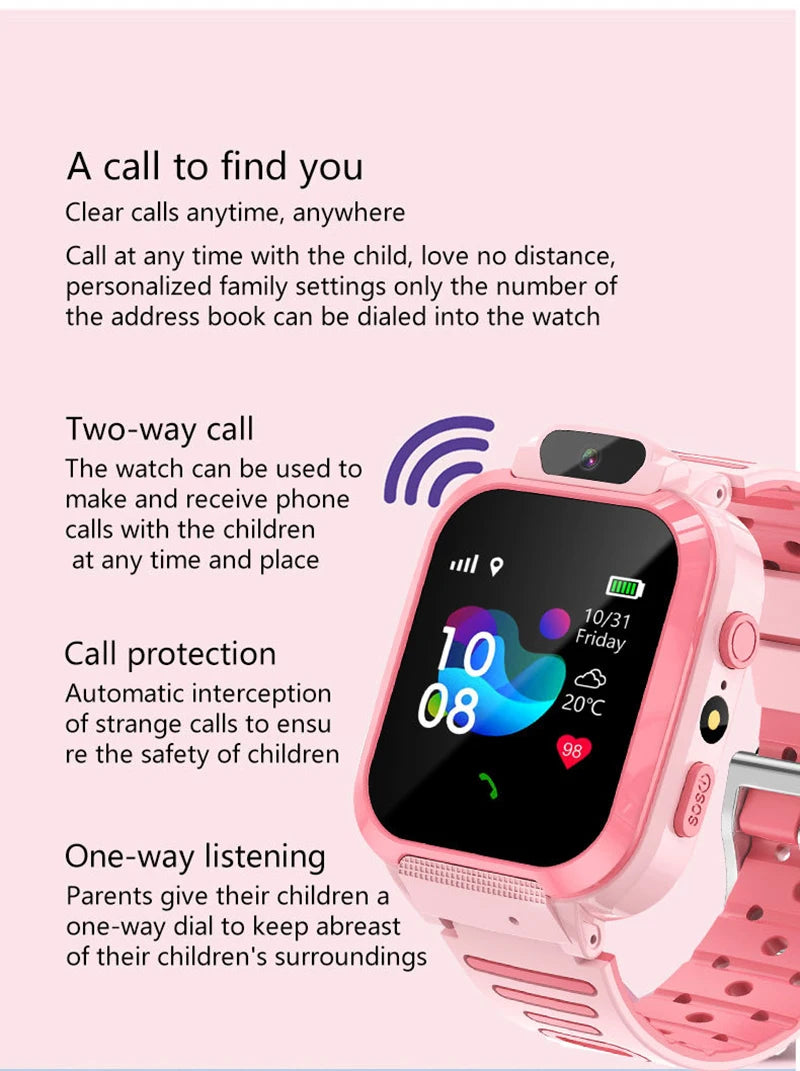 Kids Smart Watch SOS GPS Location Phone Call Sim Card Child Smart Watch Camera Waterproof Upgrade Watch For Kids Gift