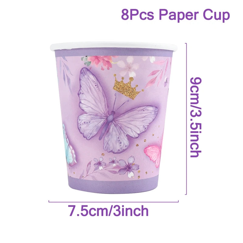 Butterfly Birthday Party Decoration Kids Girls Butterfly Party Disposable Tableware Paper Cup Plate Birthday Baby Shower Party - I YAN