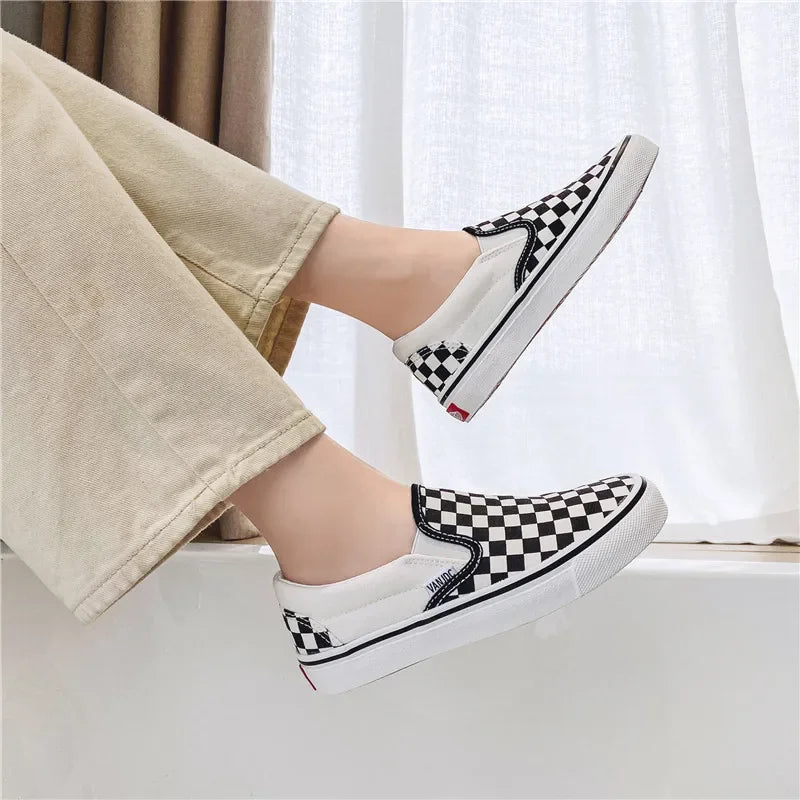 Children Spring Autumn Canvas Shoes Girls One Foot Slip on Shoes Kid Shoes Boys Soft Soled Comfortable Checkerboard Casual Shoes