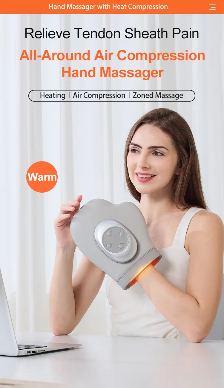 2025 New Electric Hand Massager Home Finger Joint Airbag Kneading Hot Compress Massage Artifact