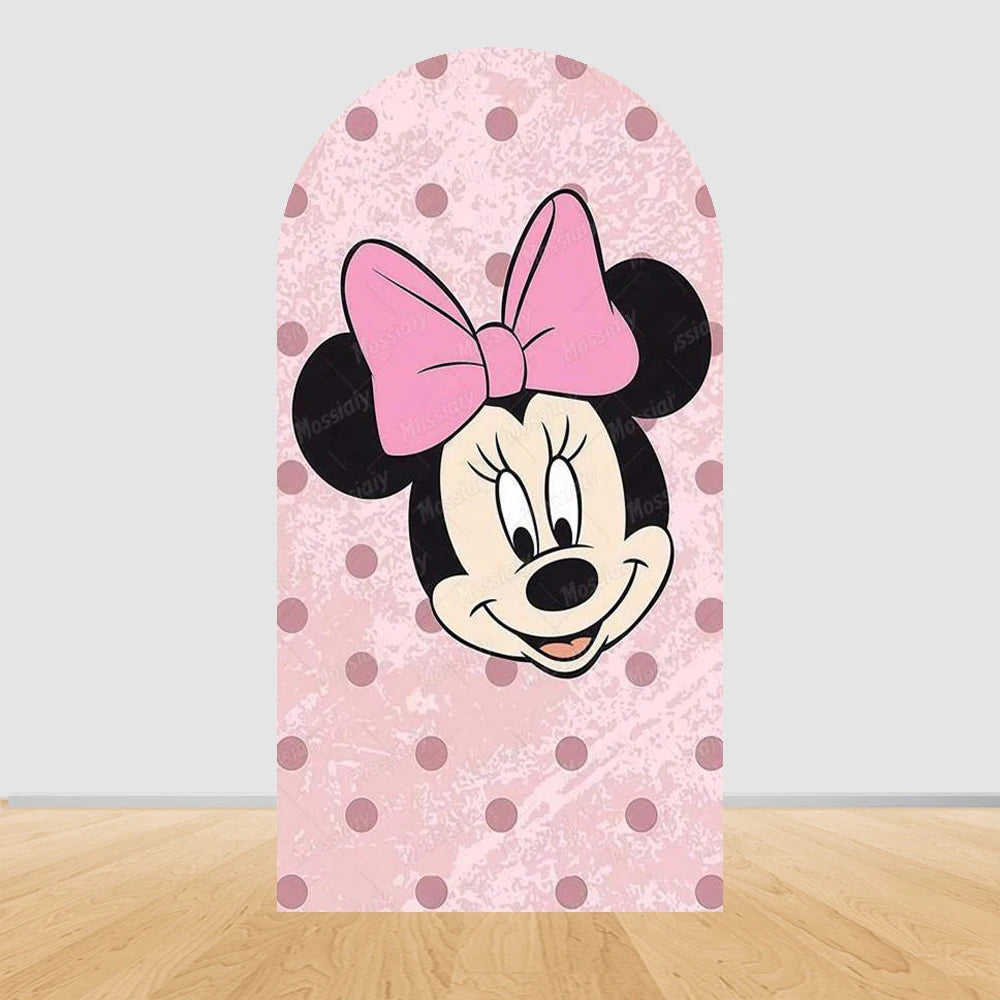Pink Minnie Arch Background Cover Custom Dot Bow Minnie Photography Backdrop Girl Birthday Party Decoration Portrait Photo Props