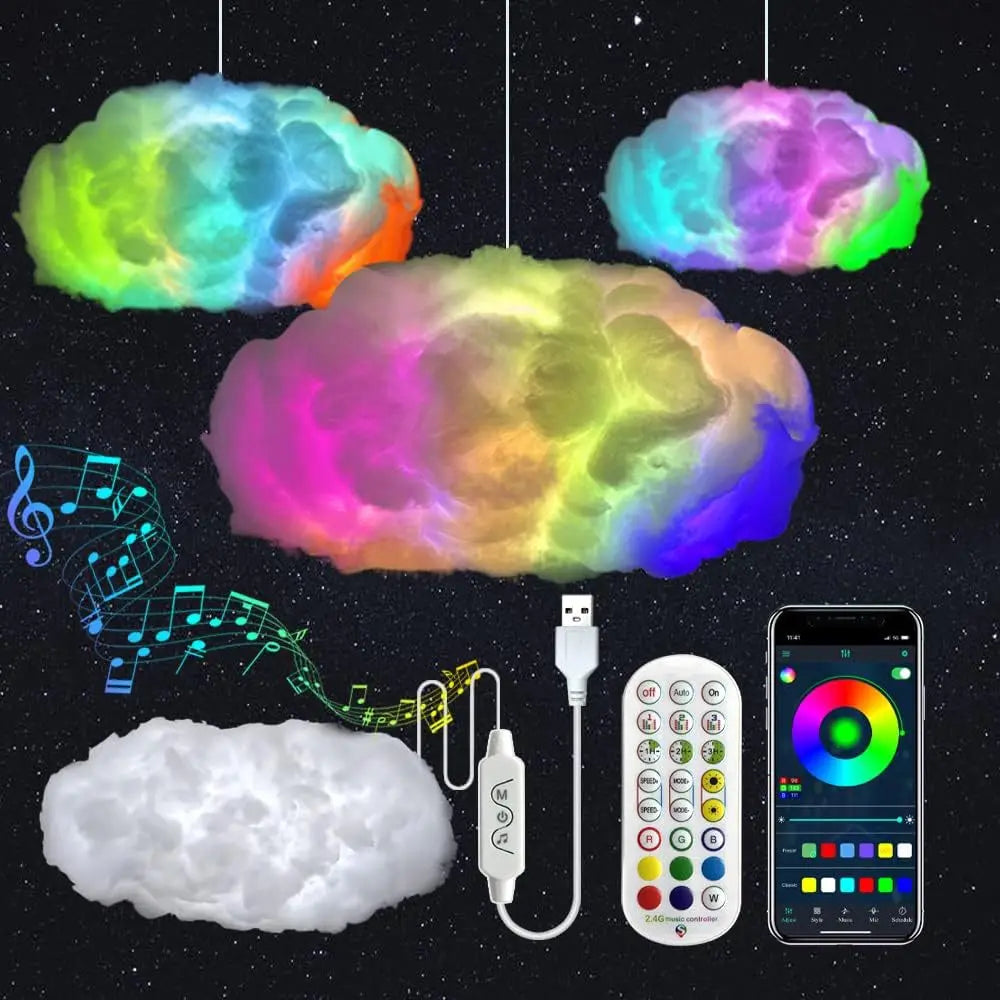 39.3inch 3D Thunder Cloud LED Ambient Light Remote and APP Control DIY Color Changing Light lamp for Game Room Party Club