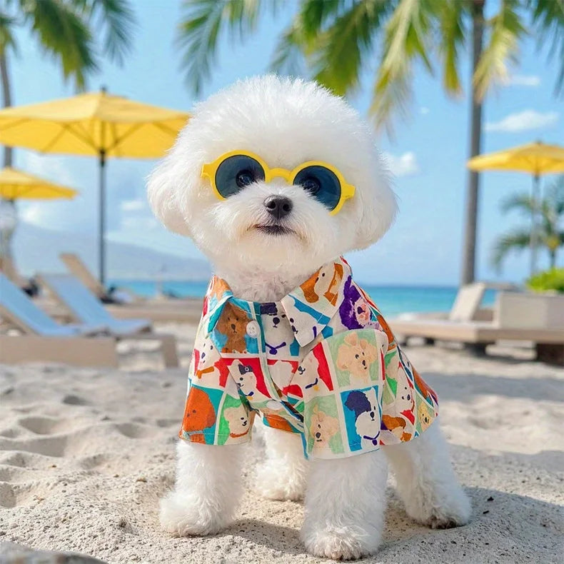 Small Dog Shirt for Teddy Bichon, Lightweight Breathable Plaid Cartoon Pet Clothes, Stylish Puppy Outfit XS-XL