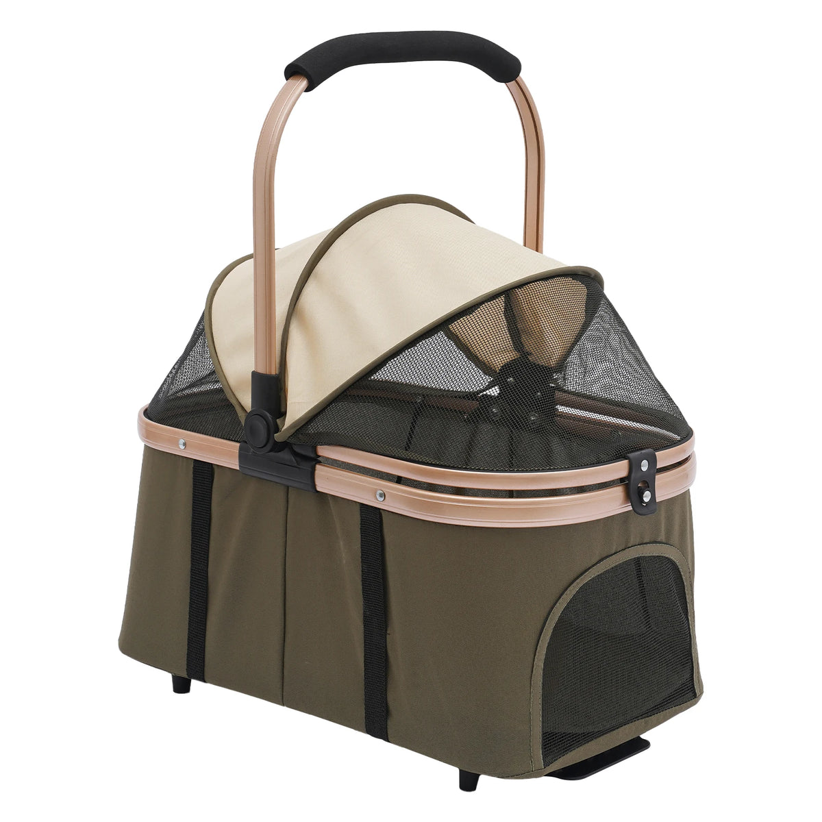 Foldable I YAN pet stroller for small to medium pets with sunshade, cushions, 2-tier design, safety locks, ideal for travel.