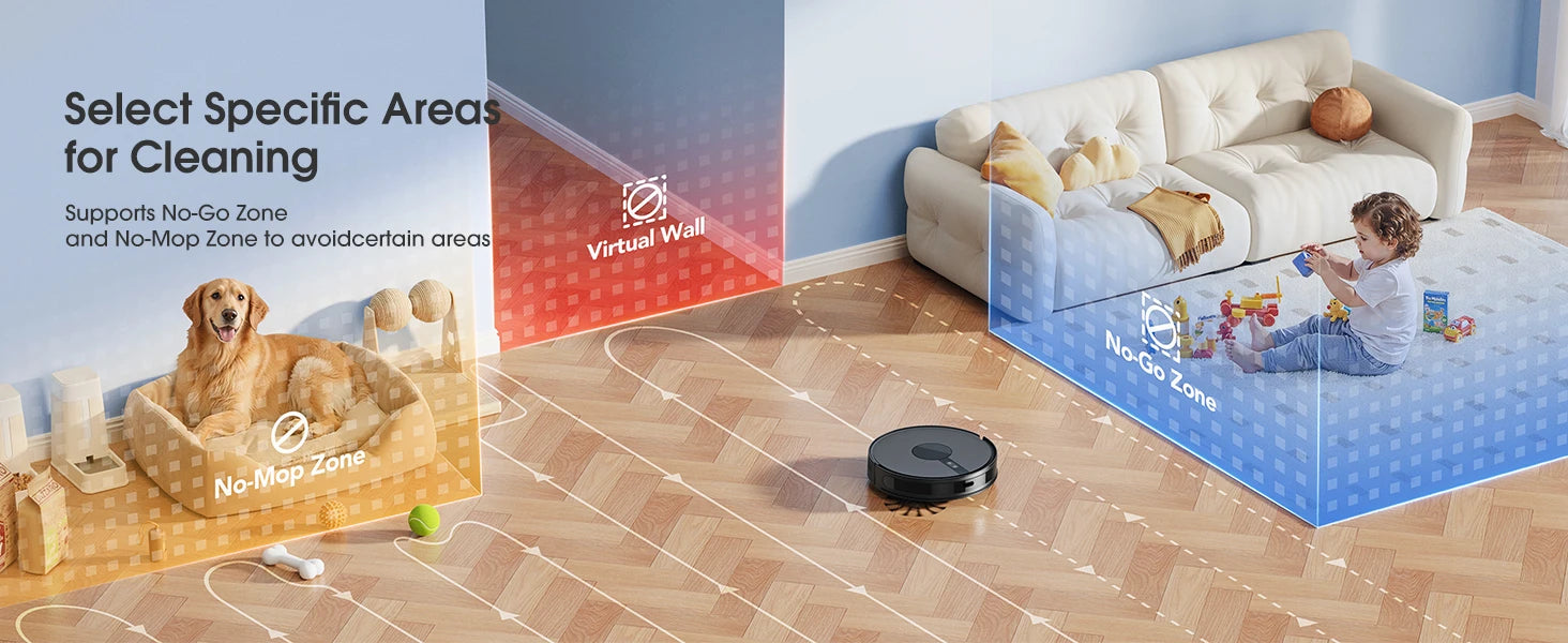 Lubluelu B40 Robot Vacuum and Mop Cleaner, 6000Pa Strong Suction, 180 Mins Long Runtime, APP Control Smart Mapping, 34 No-Go Zon
