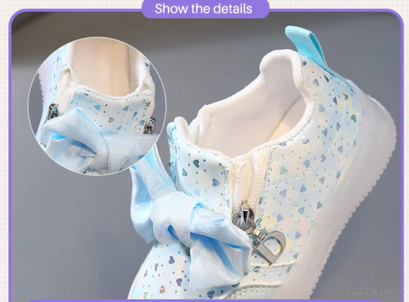LED Casual Sneakers For Spring Girls KPop Demon Hunters Printed Mesh Breathable Shoes Children Lighted Non-slip Pink Purple