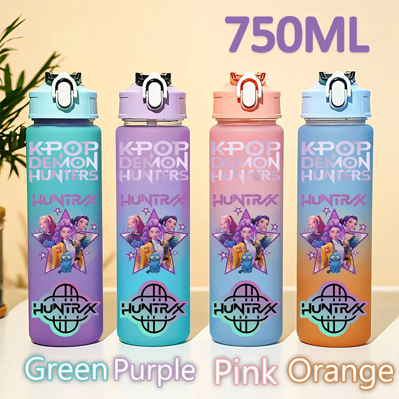 kpop 750ML Demon Hunters Bottle Gourde Gradient Color Water Cup Plastic Drinking Cup gradient straw cup gift