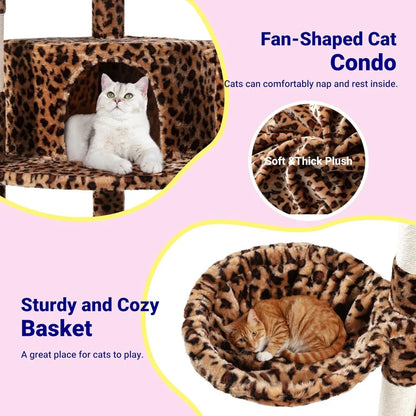 73" Corner Cat Tower — Multi-Level Fan-Shaped Cat Tree with Hammock, Condo & Sisal Posts for Large Cats