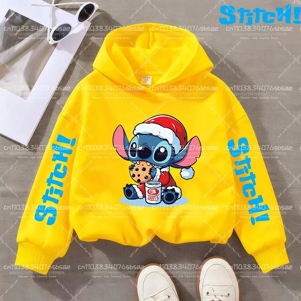 Disney Stitch Sweatshirts for Boys Girls Christmas Clothes Stich Print Hoodies Winter Pullover Outerwear Tops Children Clothing