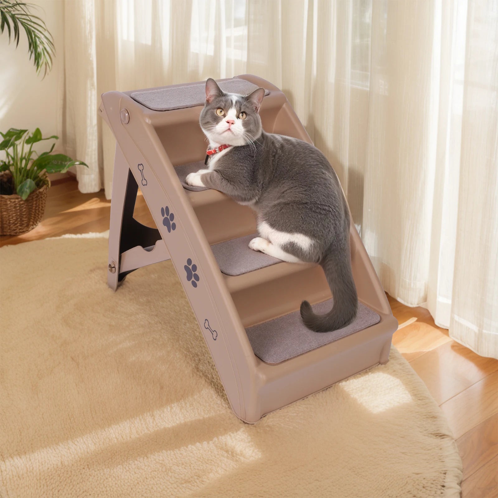 4-Step Pet Dog Stairs Folding Cat and Dog Steps Nonslip Dog Stairs Ramp Sofa Ladder Pet Furniture for High Bed Chair Couch Sofa