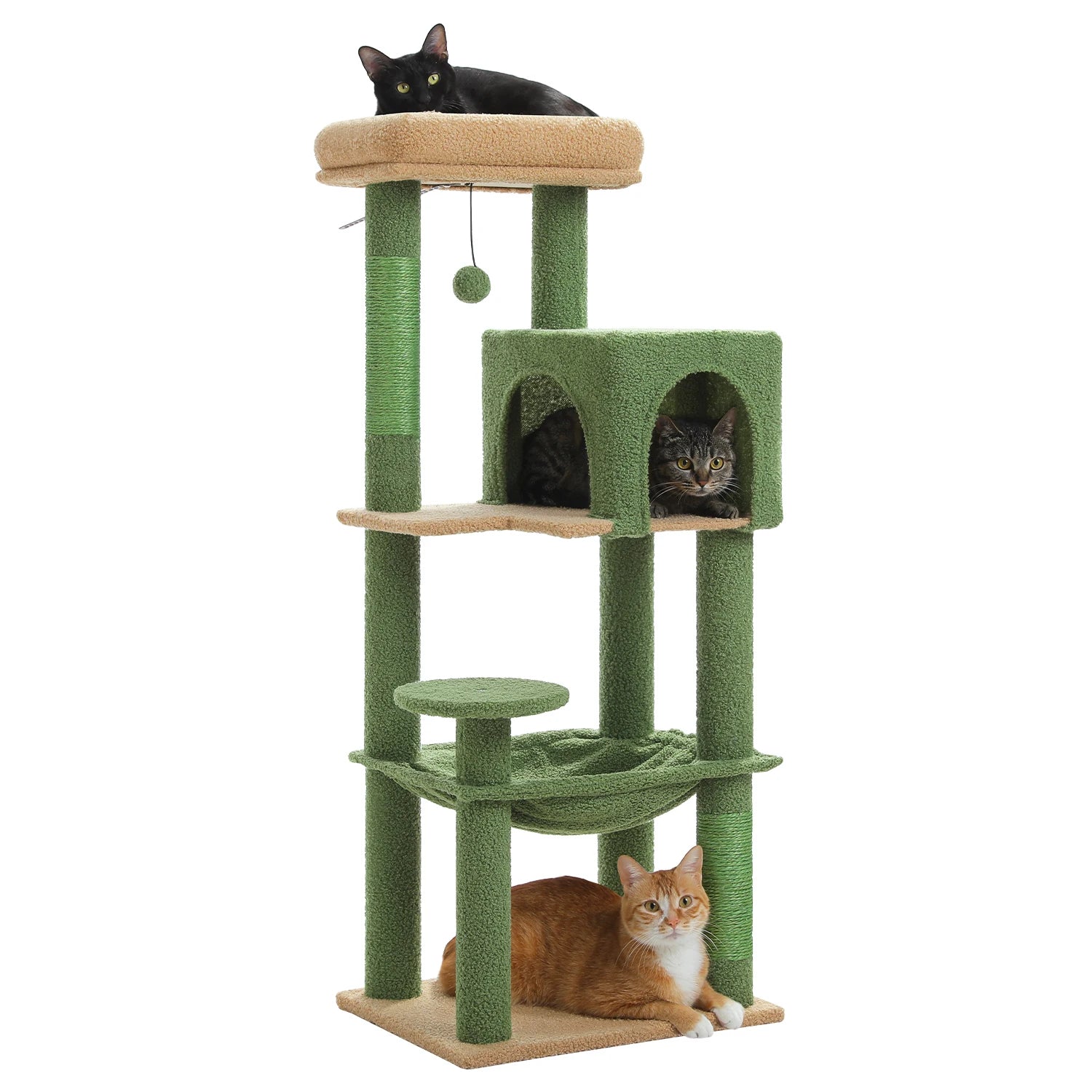 5-Level Cat Tree 113cm Cat Tower with Top Perch,Soft Condo,Natural Sisal Scratching Post,Attractive Pompom,Anti-tip kit,Hammock